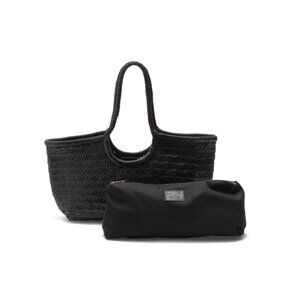 LA VIA Black Made In Italy Leather North West Woven Tubolar Handle Woven